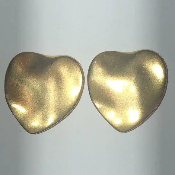 Catherine Stein Vintage Satin Soft Gold Tone Heart Classic Clip On Earrings - Picture 3 of 5